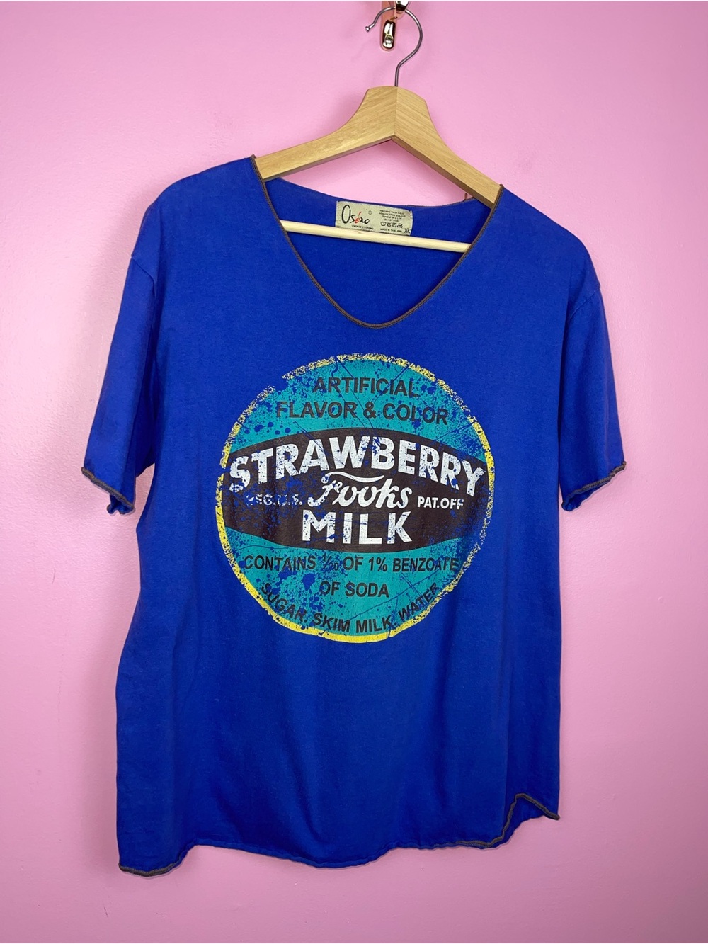 Vintage Strawberry Milk Graphic T-Shirt Royal Blue Logo Tee Women’s XL - Picture 3 of 6